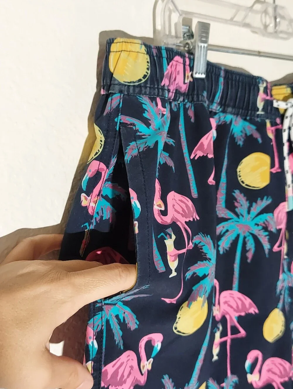 Party Pants Flamingo Navy Blue/Pink & Yellow Swim Resort Wear Short MN XXL NWT